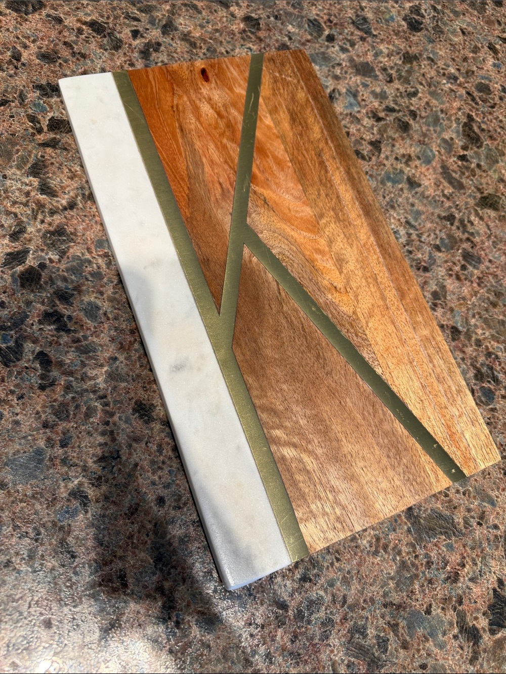 Wood and Marble Inlay Serving Board with Gold Accent